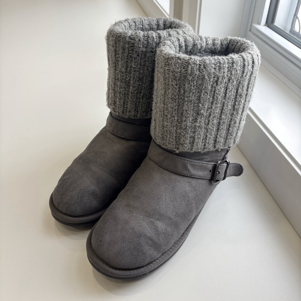 Apres Gray Knit Cuff Ankle Boots